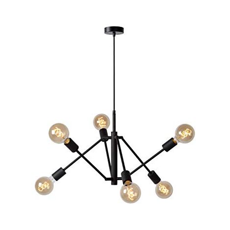 Lucide Lester - Lampada a sospensione - 6xE27 - Nero (1/4)