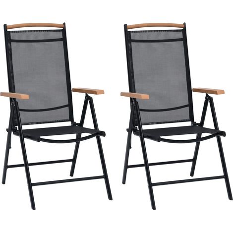 Chaises de jardin pliables 2 pcs,Fauteuils d'extérieur aluminium et textilène noir -TF66451 (1/5)