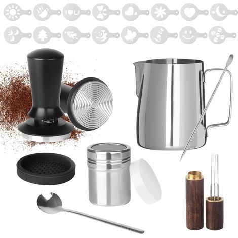 51mm Coffee Tamper Barista Accessories with 51mm Espresso Press, Foam Pitcher 350ml, Coffee Mixer, Tamping Mat, Latte Art (1/5)
