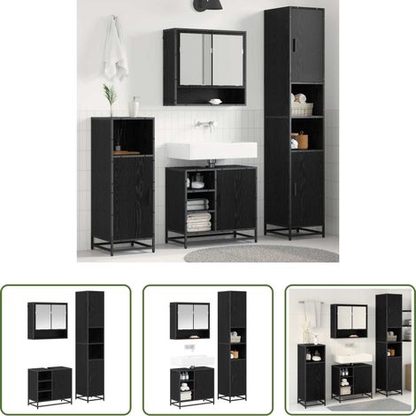 Holzwerkstoff -  Badezimmermöbel-Set 3 pcs Schwarz Eichen-Optik Holzwerkstoff (1/5)