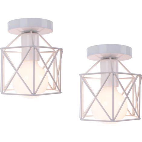 Deckenleuchte Vintage Deckenlampe mit Ø15cm Würfel-Form Käfig Semi-Flush Mount Licht mit E27 Fassung für Loft Esszimmer Schlafzimmer Weiß 2PCS