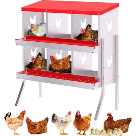 Nid Pondoir 6 Alvéoles en Acier Galvanisé – Antirouille, Récolte des Œufs Facilitée, Poulailler Pratique avec pied, rouge (1/5)