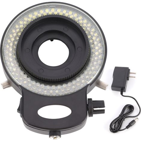 Lampe annulaire LED 144LED pour microscope industriel, réglable, coque noire, alimentation AC100-240V avec prise US. (1/5)