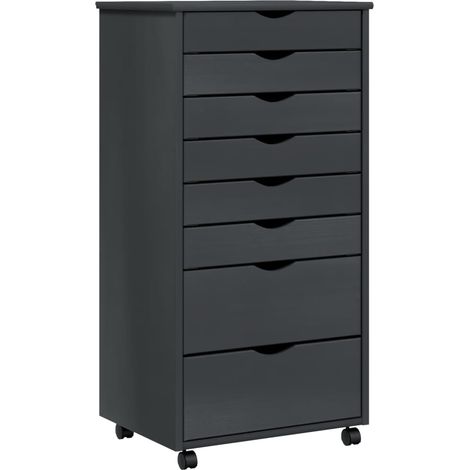 Armoire roulante avec tiroirs MOSS gris bois de pin solide (1/5)
