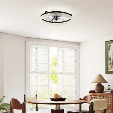 Ventilador de techo con luz, ventilador de techo LED regulable con mando a distancia para dormitorio y salón, negro.