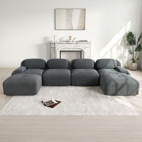 Sofá modular esquinero sin montaje en pana gris OKMYHOME (1/5)
