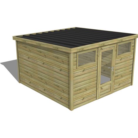 ABRI DE JARDIN bois traité 27mm, Essentiel, 3,4x3,4m, 12m2 (1/3)