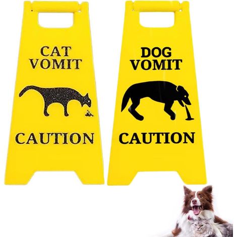 2PCS Cat and Dog Vomit Signs, Cat Vomit Sign, Dog Vomit Sign, Humorous Caution Signs, Yellow Plastic, 4 Inch, Warning Office Decor (1/5)