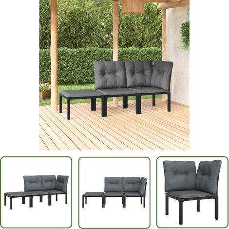 Maison Exclusive 3-tlg. Garten-Lounge-Set Schwarz und Grau Poly (1/5)
