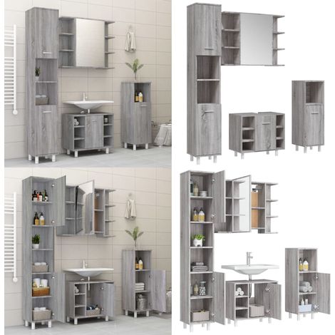 4-tlg. Badmöbel-Set Grau Sonoma Holzwerkstoff - Badmöbel Set - Badezimmermöbel - Holzwerkstoff - Grau Sonoma - Schrank - Home & Living (1/5)