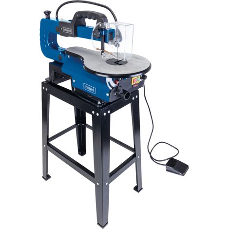 Scheppach Scie à chantourner avec support DECO-XLST - 120 W - Hauteur/profondeur de coupe 48/406mm - Vitesse 500-1700 tr/min - Buse de soufflage - Avec pédale - LED flexible