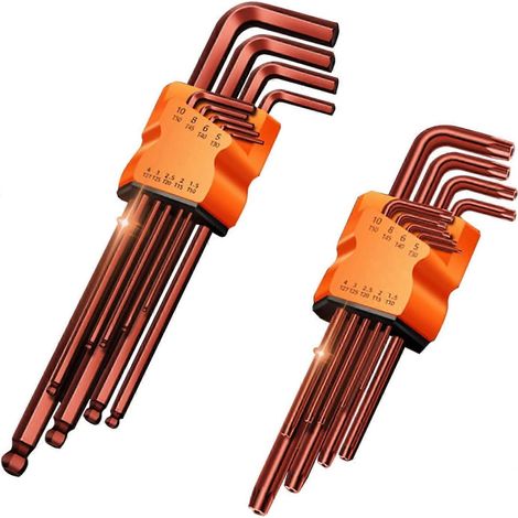 Satz mit 18 Inbusschlüsseln, Torx: T10-50, Kugelkopf: 1,5-10 mm, professioneller Inbusschlüsselsatz, Härte bis zu HRC65, aus Chrom-Vanadium-Stahl.