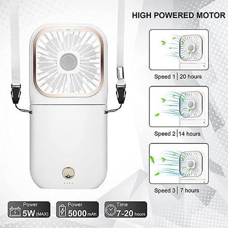 ventilateur Usb (blanc) Mini Ventilateur Ventilateur Main Silencieux Suspension, Usb Rechargeable Avec 3 Vitesses, Fan Pliable Et Portable Pour M (1/5)
