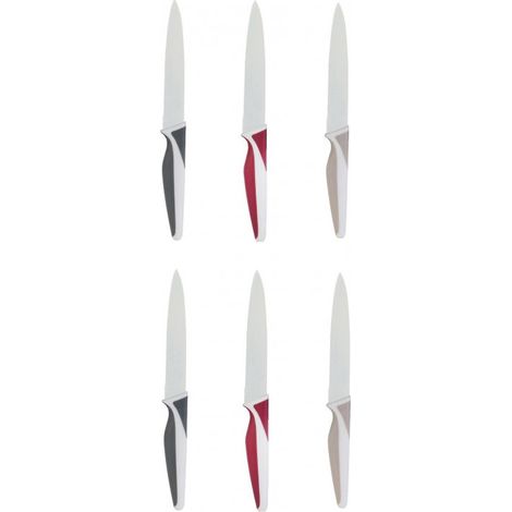 Lot de 6 couteaux en inox - 1,5 x 23 x 2,3 cm - Taupe/Gris/Rouge - Livraison gratuite (1/4)