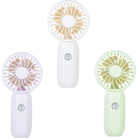 Juego de 3 mini ventiladores portátiles de viaje, 3 velocidades, funcionan con pilas, ventiladores pequeños para mujeres (exteriores), blanco, verde, morado (1/4)
