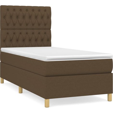 Lit simple  Lit adulte  Sommier à lattes de lit avec matelas Marron foncé 100x200 cm