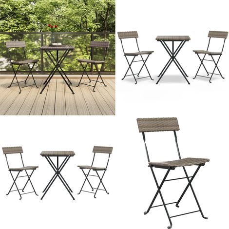 Ensemble de bistro pliable 3 pcs Gris Résine tressée - Meubles De Jardin - Salon De Jardin - Set De Bistro - Mobilier Extérieur - Résine Tressée - Home & Living (1/5)