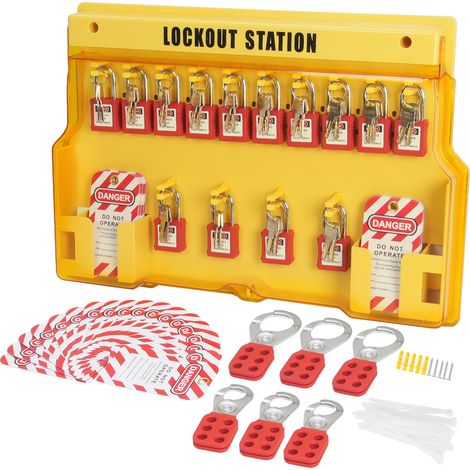 Mophorn Electrical Lockout Tagout Kit, 60 PCS Safety Lockout Tagout Station Includes Padlocks, Hasps, Tags, Nylon Ties, Expansion Kit, and Lockout Station Board, for Industrial, Electric Power (1/5)