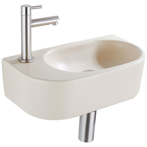 Fugaflow Efficiente Ensemble Fontaine Pietra - 40x21,5x12 cm - gauche - lisse - demi-ronde - 1 trou de robinet - céramique - robinet de fontaine en