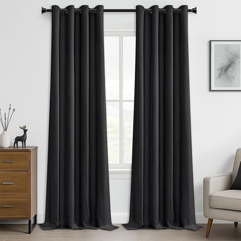 102 Lot de 2 rideaux occultants à isolation thermique avec œillets, protection de fenêtre, pour enfant, chambre et salon, texture douce, noir, 140 x 260 cm (1/5)