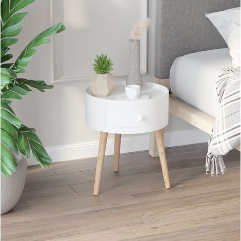 Runder Couchtisch mit Schublade, 38 x 45 cm, weiß, aus Holz, HAVRYA (1/5)