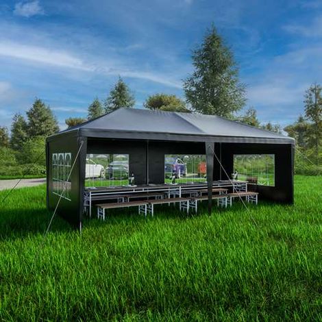 BIRCHTREE 3X6M Outdoor PE Gazebo Patio Shade Canopy Waterproof 6 Pieces Sidewalls Grey (1/5)
