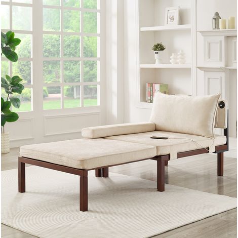 Canapé-lit convertible 2 en 1 176x82,5x70 cm beige avec ports USB/Type-C, velours, MEUBLIV (1/5)
