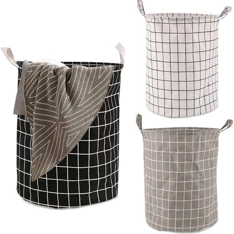 Cesta de lavandería plegable redonda, 3 piezas, 40 l, de tela con asas, multifuncional, para juguetes y ropa, 35 x 43,5 cm (1/5)
