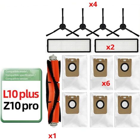 Convient Aux Aspirateurs Robots pour Bot Z10 Pro L10 D10 , Rouleau, Brosse Latérale, Filtre, Serpillière, Sac à Poussière. (1/2)