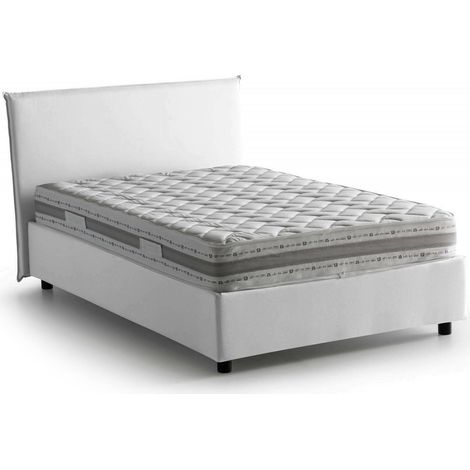 Talamo Italia Quadratisches und halbes Bett Chicca, Containerbett mit Stoffbespannung, 100% Made in Italy, Frontöffnung, inklusive Matratze 120x200 cm, Weiß