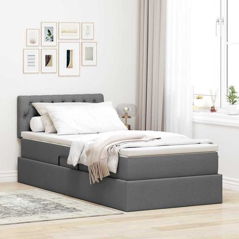 Bett mit Stauraum und LED mit LED Dunkelgrau 90 x 200 cm Stoff
