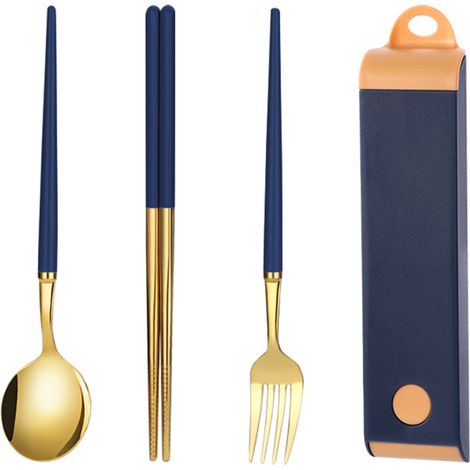Ensemble d'ustensiles de voyage réutilisables en acier inoxydable avec étui, boîte à lunch portable pour le camping et le bureau