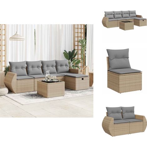 6-tlg. Garten-Sofagarnitur mit Kissen Beige Poly Rattan - Gartensofa Set - Garten Sofa Set - Outdoor Sofa Set - Garten Sofagarnitur (1/5)