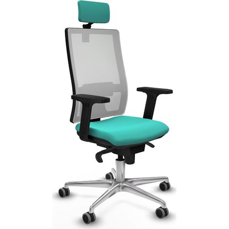 Horna sincro malla blanca similpiel turquesa brazos 2D base aluminio cabecero 2D ruedas 65mm engomadas (1/5)