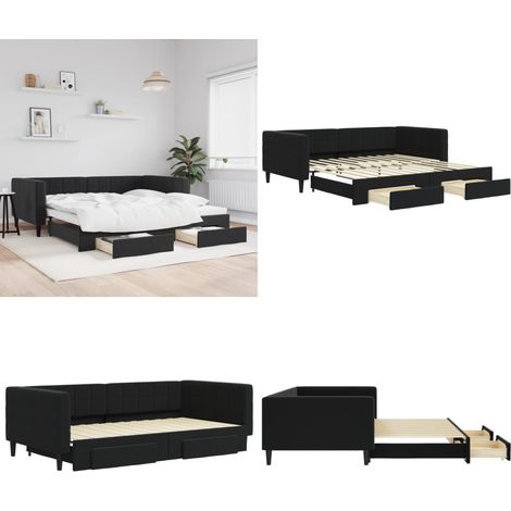 Lit de jour avec gigogne et tiroirs sans matelas noir 100x200cm - Canapé Convertible - Lit Gigogne - Meuble Multifonctionnel - Lit D'appoint - Design Moderne - Home & Living (1/5)