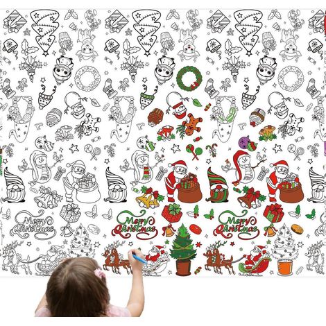 Nappe de table à colorier de Noël 137x274 cm, affiche de table interactive à colorier