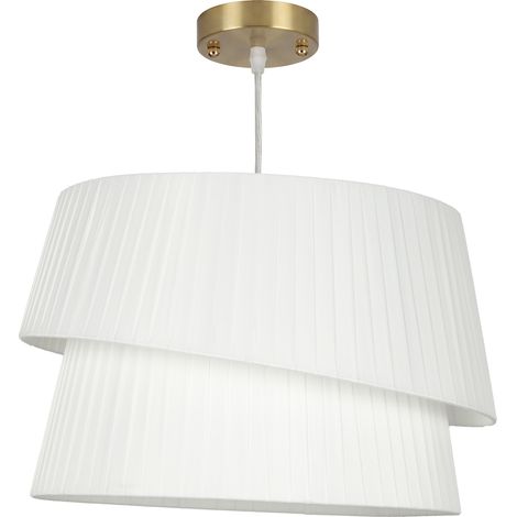 Suspension luminaire élégante à double abat-jour - Blanc, rosace dorée - Ampoule non incluse E14 40 W, câble réglable - Pour salon, chambre - Design raffiné (1/5)