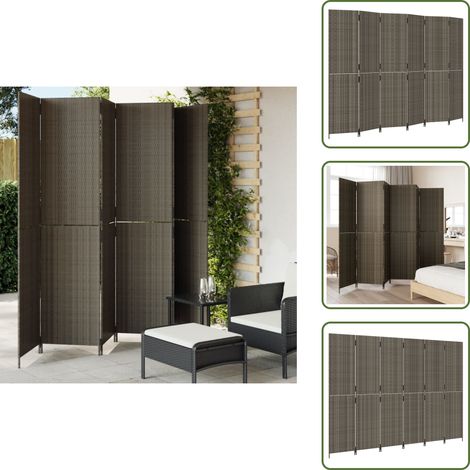 Paravent 6-tlg. Grau Poly Rattan - Raumteiler - Paravent - Trennwandsystem - Wohnraumgestaltung - Gartenmöbel (1/5)