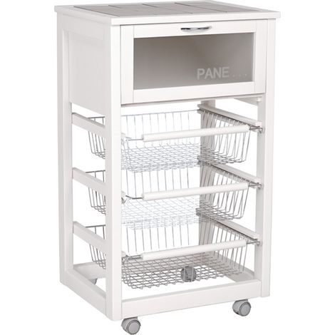 Carrello in legno portapane con cesti portafrutta LANDHELL Bianco
