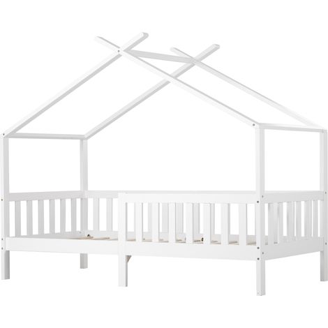 GagaLit cabane enfant 200x90 cm, bois massif, barrière, blanc (1/5)