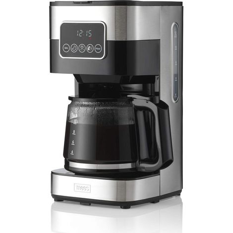 Trebs 24100 - Macchina da caffè con filtro per 12 tazze con capacità di 1,5 l, programmabile, spegnimento automatico, antigoccia, display a LED, design in acciaio INOX, colore: nero (1/5)