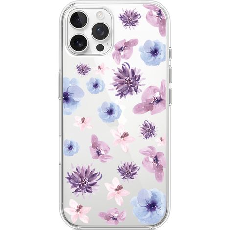 Custodia per iPhone 12 Pro Max, trasparente, flessibile in silicone, fiori blu e viola (1/5)