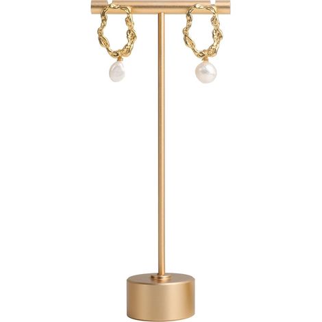 Soporte de exhibición de pendientes en forma de T de metal color dorado, expositor de joyería de escritorio, adecuado para mujeres y niñas [Oro, 13,5 cm] (1/5)