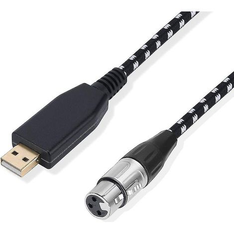 Câble adaptateur USB mâle vers XLR 3 broches femelle blindé pour microphone (1/4)