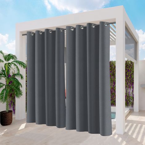 Randaco Cortina de exterior Blackout cortina con ojales Opaca Jardín Patio Balcón 254 x 213cm Gris oscuro 2 Paneles
