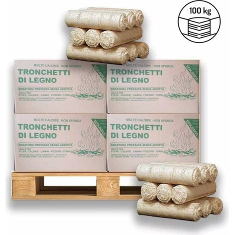 Tronchetti da ardere in legno pressato faggio-abete 100 kg, Made in Italy (1/3)