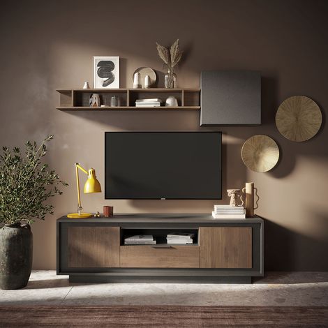 Meuble TV moderne 180 cm lave/mercure Rosine (1/4)