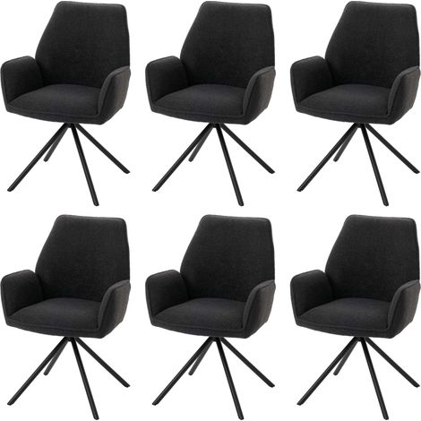 [NON UTILIZZATO] Set di 6 sedie per sala da pranzo HHG-490, con braccioli, seduta girevole, tessuto bouclé Oeko-Tex MVG, grigio scuro