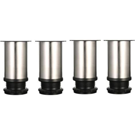 4 verstellbare Füße, 8 cm hoch, verstärkte Schrankfüße, Tischfüße, Möbelfüße, gebürsteter Edelstahl, höhenverstellbar von 0 bis 15 mm. Inklusive Edelstahlschrauben.