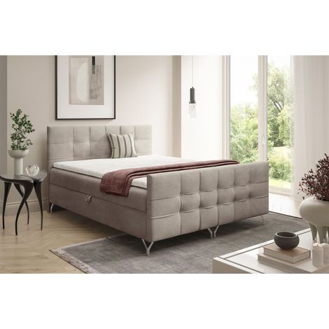 Boxspringbett Schlafzimmerbett PERLA PREMIUM 120x220cm Stoff Coral Beige